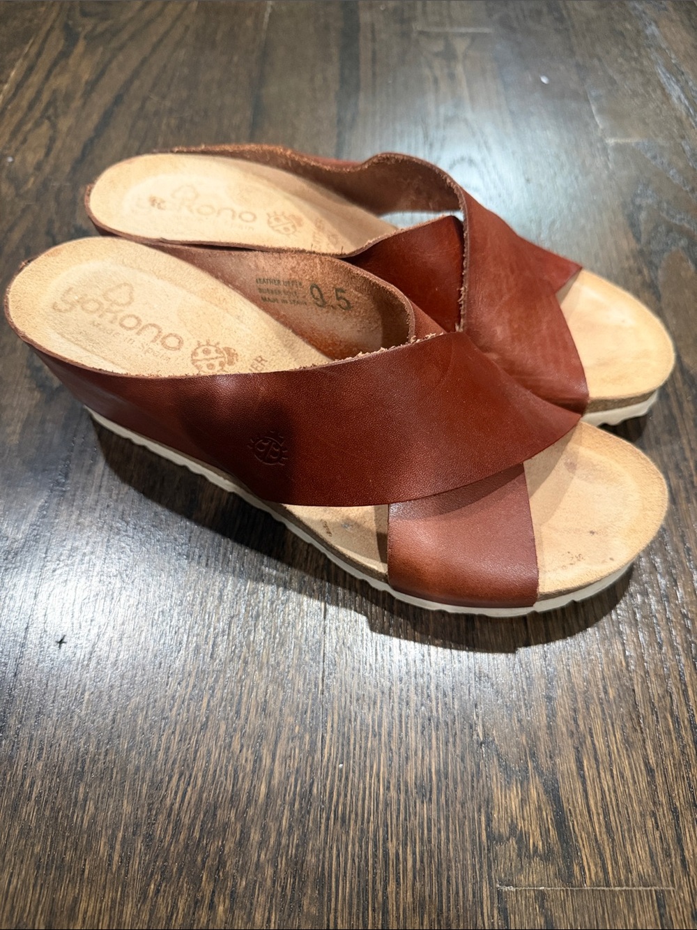 Yokono Women's Leather Wedge Sandal in Brown 9.5
